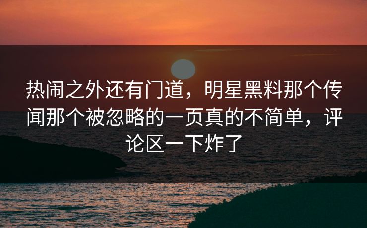 热闹之外还有门道，明星黑料那个传闻那个被忽略的一页真的不简单，评论区一下炸了